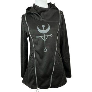 GSB Women’s NWT Black Goth Pagan Witch Full Zip Hooded‎ Soft Shell Jacket M/C38